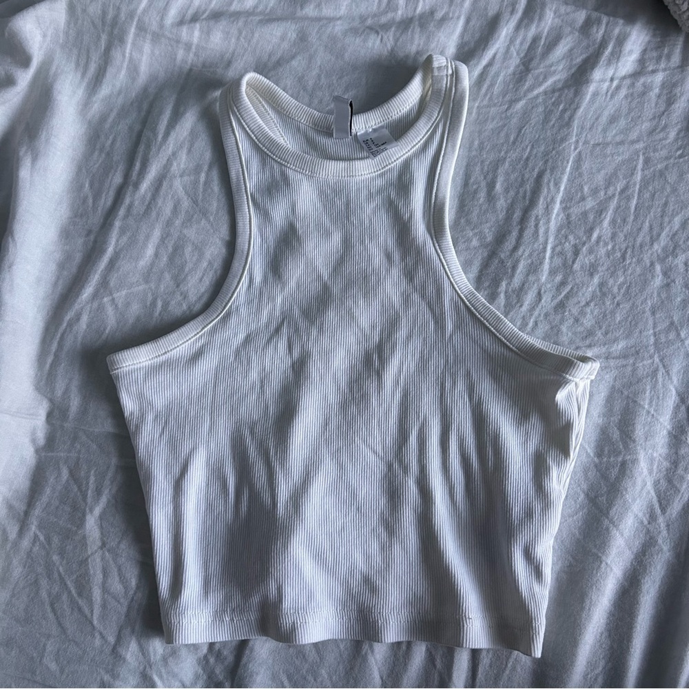 White High Neck Ribbed Tank